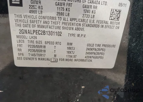 2011 Chevrolet Equinox 2Lt z USA, uszkodzony, nr VIN 2GNALPEC2B1301102